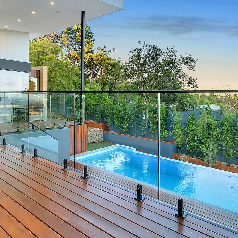 Glass railing installations for decks and balconies