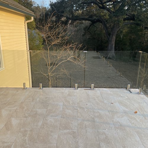 Glass deck railing by Dunn's Flooring Depot